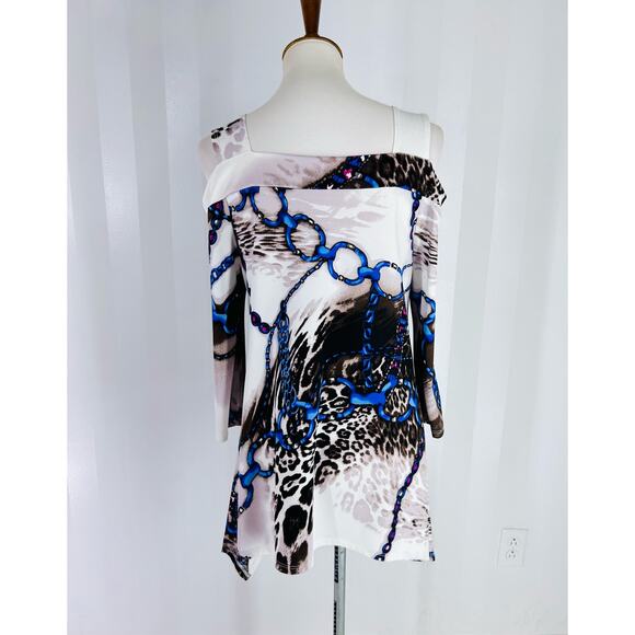KAREN J DESIGN Women’s Multicolor Cold Shoulder Blouse Sz M - Picture 4 of 7